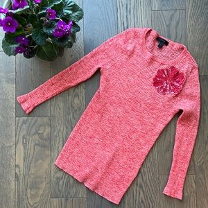 J Crew Italian Linen-BlendCrewneck Embellished Sequin Floral Sweater Small